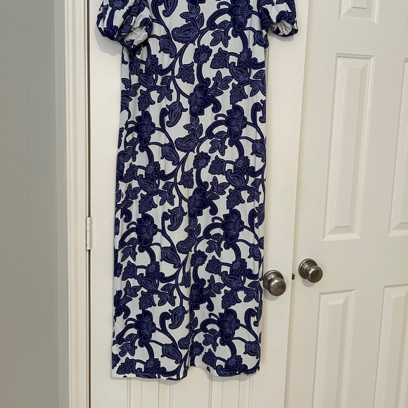 Boden White/Blue Paisley Floral Dress with Short Puff Sleeves Size 14 Vacation! - Picture 3 of 7
